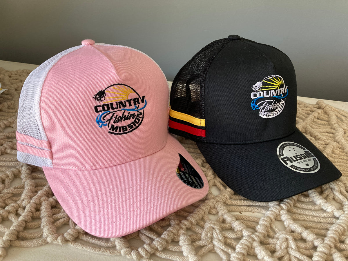 Country Fishin' Mission Embroidered Stripe Trucker Caps