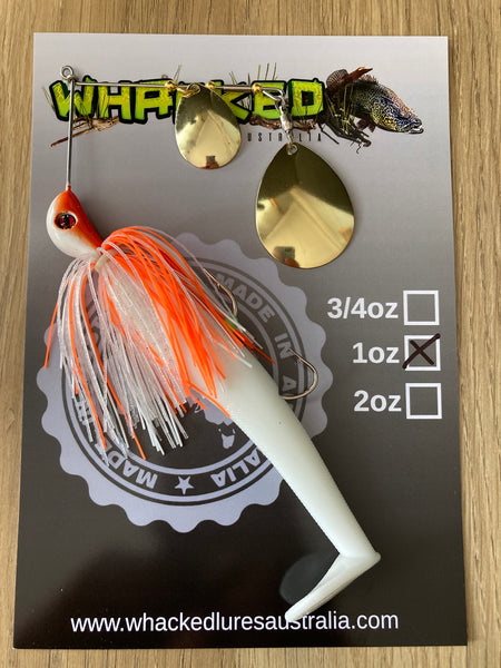 1oz Spinnerbait ~ ORANGE ICE ~ 5" Paddle Tail Trailer + Stinger Hook (Gold Blades)