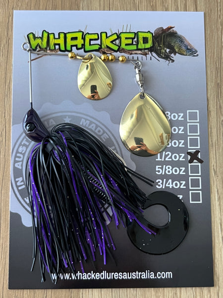 1/2oz Spinnerbait ~ MIDNIGHT PURPLE ~ Grub Trailer (Gold Blades)