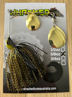 5/8oz Spinnerbait ~ BLACK GUPPY ~ Grub Trailer (Gold Blades)