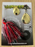 5/8oz Spinnerbait ~ PHANTOM RED ~ Grub Trailer (Gold Blades)