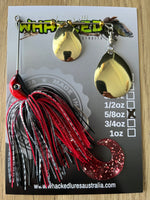 5/8oz Spinnerbait ~ PHANTOM RED ~ Grub Trailer (Gold Blades)