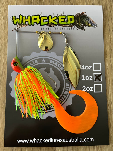 1oz Spinnerbait ~ CITRUS ~ 6" Grub Trailer (Willow Blade)