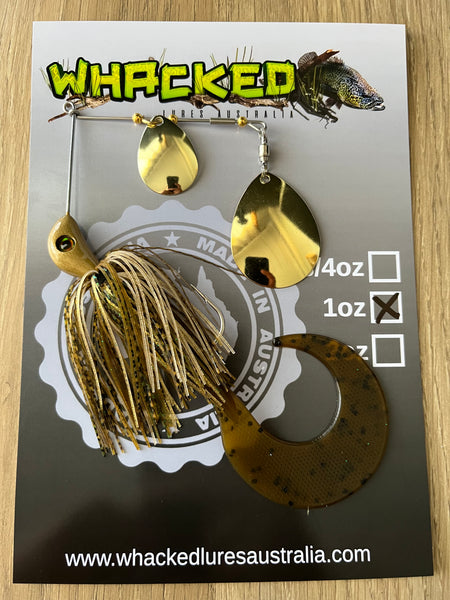 1oz Spinnerbait ~ NATURAL GOLD ~ 6" Grub Trailer (Gold Blades)