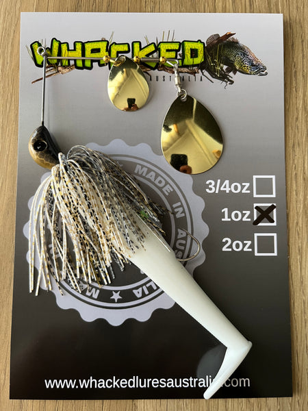 1oz Spinnerbait ~ WHITE BAITFISH ~ 5" Paddle Tail Trailer + Stinger Hook (Gold Blades)