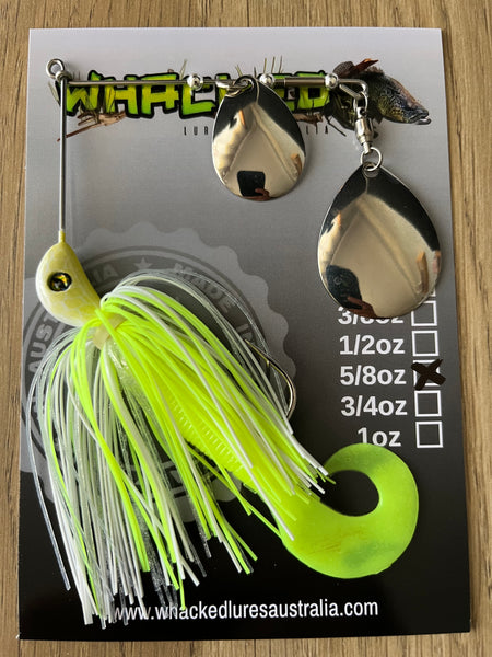 5/8oz Spinnerbait ~ ACID WHITE ~ Grub Trailer (Silver Blades)