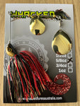 5/8oz Spinnerbait ~ WOUNDED BLACK & GOLD ~ Grub Trailer (Gold Blades)