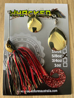 5/8oz Spinnerbait ~ WOUNDED BLACK & GOLD ~ Grub Trailer (Gold Blades)