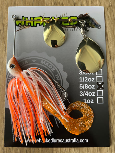 5/8oz Spinnerbait ~ ORANGE ICE ~ Grub Trailer (Gold Blades)