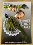 1oz Quad Spin Spinnerbait ~ GREMLIN GREEN ~ Paddle Tail Trailer + Stinger Hook (Copper Blades)