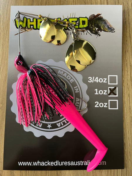 1oz Quad Spin Spinnerbait ~ SEXY WITCH ~ Paddle Tail Trailer + Stinger Hook (Gold Blades)