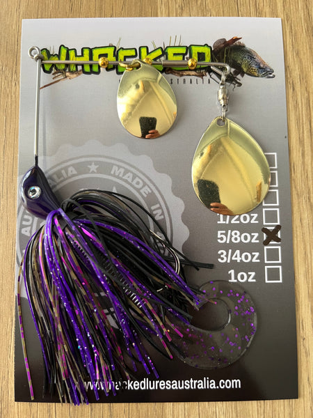 5/8oz Spinnerbait ~ NIGHT SKY PURPLE ~ Grub Trailer (Gold Blades)