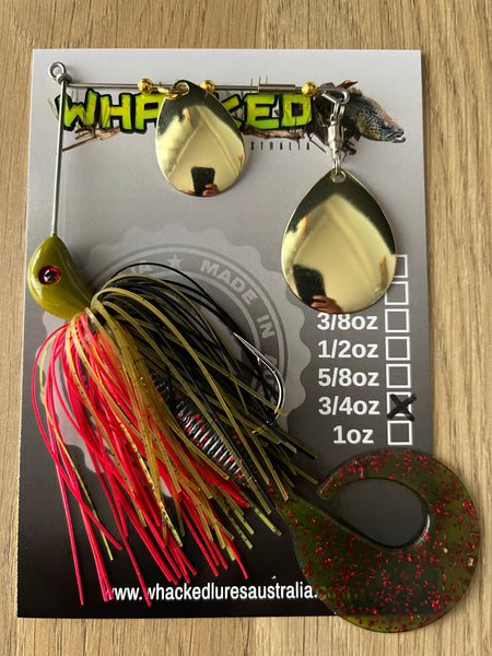 3/4oz Spinnerbait ~ REDFIN GREEN ~ Grub Trailer (Gold Blades)