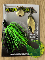 3/4oz Spinnerbait ~ GOBLIN GREEN ~ Grub Trailer (Gold Willow Blade)