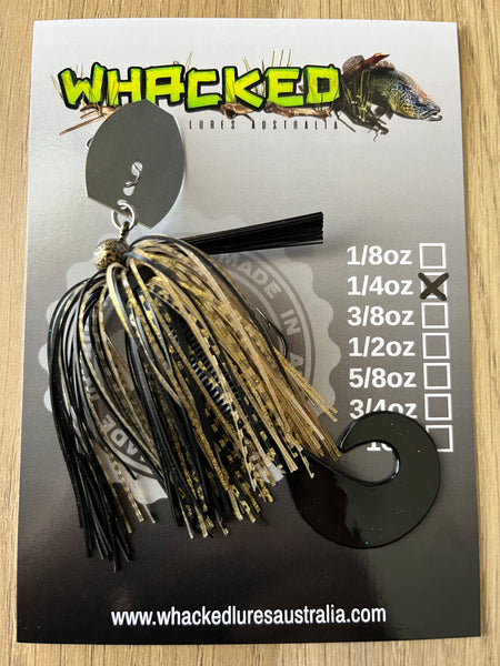 1/4oz Weedless Football Head Chatterbait ~ BLACK & GOLD ~ Grub Trailer