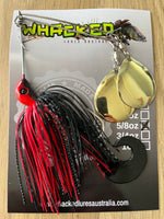 5/8oz Twin Spin Spinnerbait ~ PHANTOM RED ~ Grub Trailer (Gold Blades)