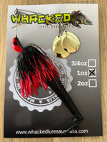 1oz Twin Spin Spinnerbait ~ FIRETIP RED ~ Paddle Tail Trailer + Stinger Hook (Gold Blades)