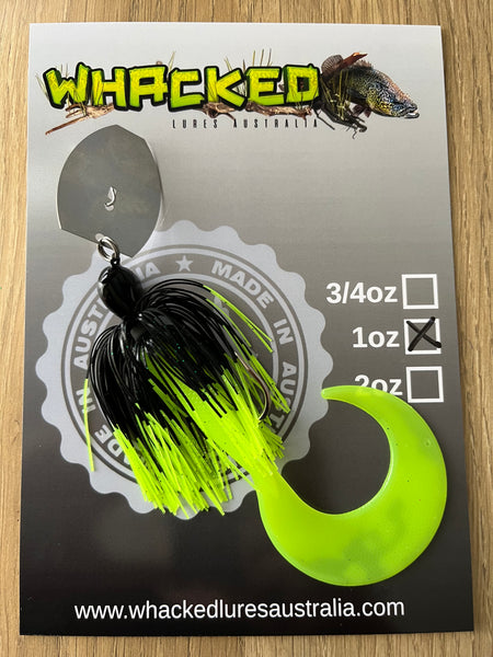 1oz CHATTERBAIT ~ FLURO DIP BLACK ~ 6" Grub Trailer
