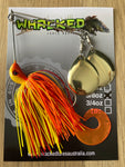 5/8oz Twin Spin Spinnerbait ~ SUNRISE ORANGE ~ Grub Trailer (Gold Blades)