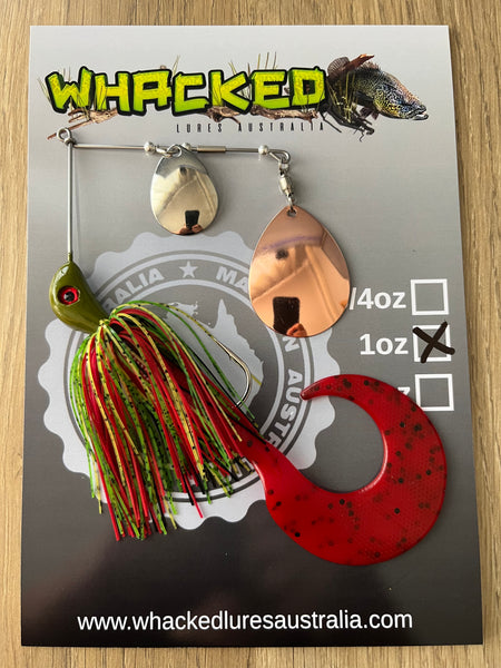 1oz Spinnerbait ~ REDFIN GREEN ~ 6" Grub Trailer (Mixed Blades)