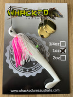 1oz Twin Spin Spinnerbait ~ PINK FROST ~ Paddle Tail Trailer + Stinger Hook (Gold Blades)
