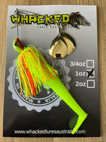 1oz Twin Spin Spinnerbait ~ LEMON CITRUS ~ Paddle Tail Trailer + Stinger Hook (Gold Blades)