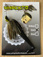 1oz Twin Spin Spinnerbait ~ BLACK GUPPY ~ Paddle Tail Trailer + Stinger Hook (Gold Blades)