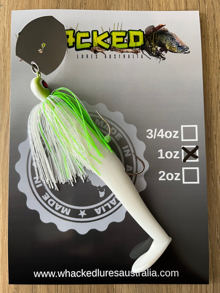 1oz 'Crazy Eyes' CHATTERBAIT ~ LIME SPLICE ~ 5" Paddle Tail Trailer + Stinger