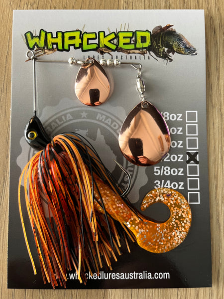 1/2oz Spinnerbait ~ RUSTIC ORANGE ~ Grub Trailer (Bronze Blades)