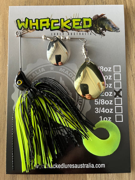 1/2oz Spinnerbait ~ BLACK & CHARTREUSE ~ Grub Trailer (Mixed Blades)