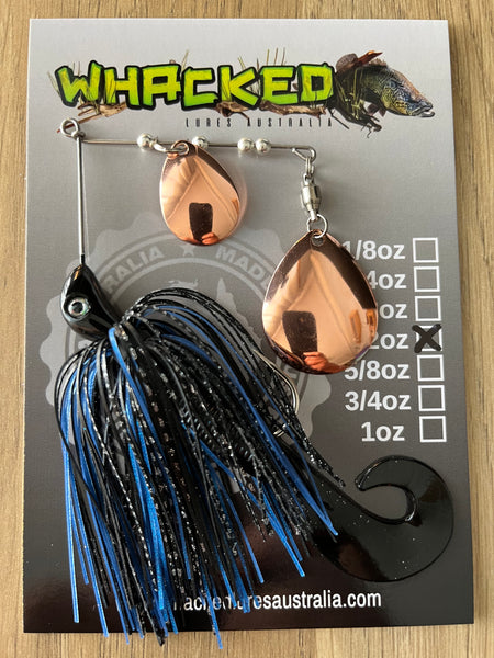 1/2oz Spinnerbait ~ BLUE PHANTOM ~ Grub Trailer (Copper Blades)
