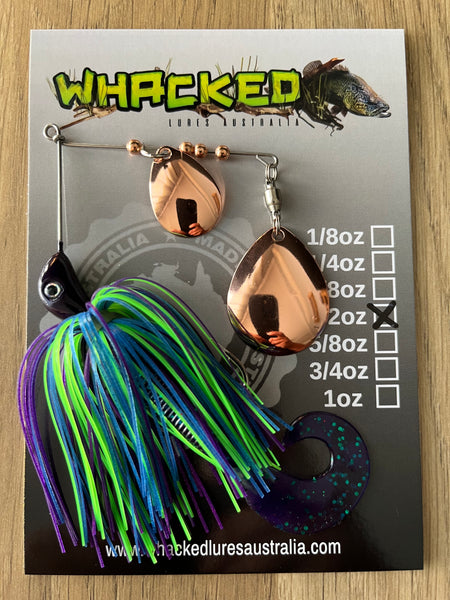 1/2oz Spinnerbait ~ JUNE BUG ~ Grub Trailer (Copper Blades)