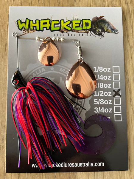 1/2oz Spinnerbait ~ EVIL PURPLE ~ Grub Trailer (Copper Blades)