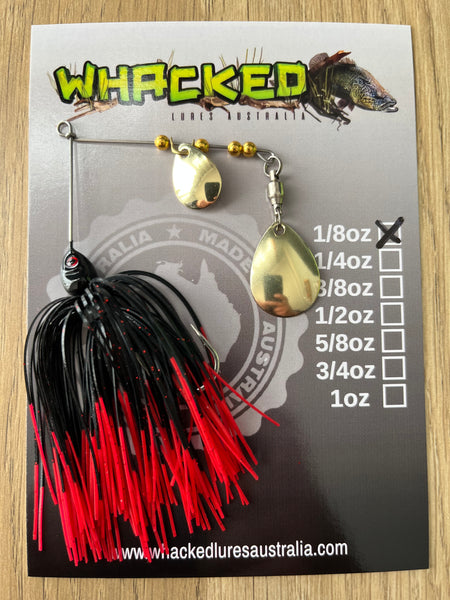 1/8oz Guppy Head Spinnerbait ~ FIRETIP RED (Gold Blades)