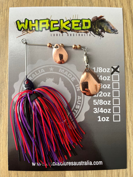 1/8oz Guppy Head Spinnerbait ~ EVIL PURPLE (Copper Blades)