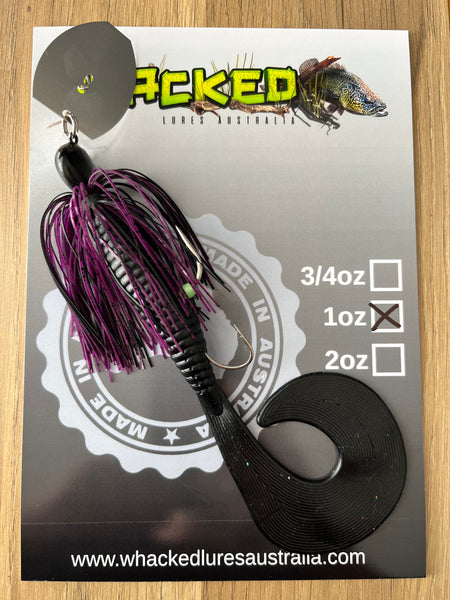 1oz CHATTERBAIT ~ PLUM BLACK ~ 8" Grub Trailer + Stinger