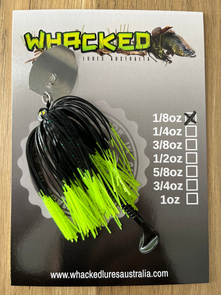 1/8oz Chatterbait ~ FLURO DIP BLACK ~ Paddle Worm Trailer