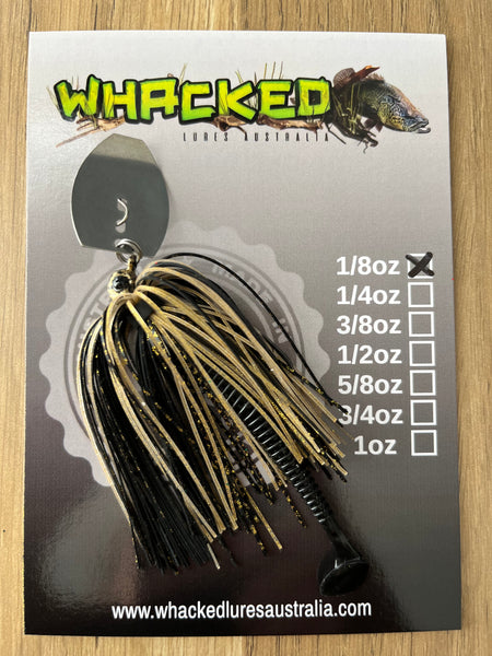 1/8oz Chatterbait ~ BLACK & GOLD ~ Paddle Worm Trailer