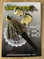 1oz Quad Spin Spinnerbait ~ BLACK & GOLD ~ Paddle Tail Trailer + Stinger Hook (Gold Blades)