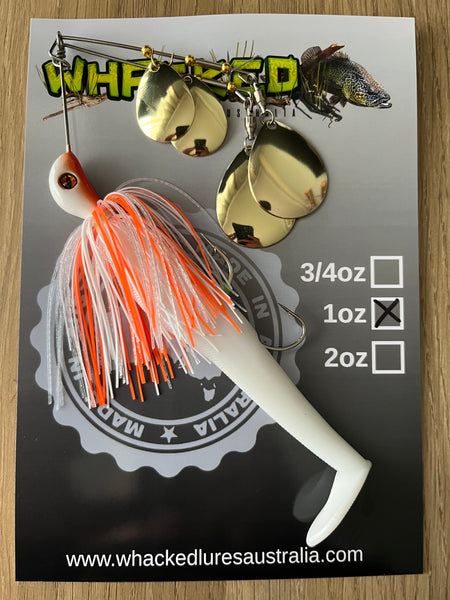 1oz Quad Spin Spinnerbait ~ ORANGE ICE ~ Paddle Tail Trailer + Stinger Hook (Gold Blades)