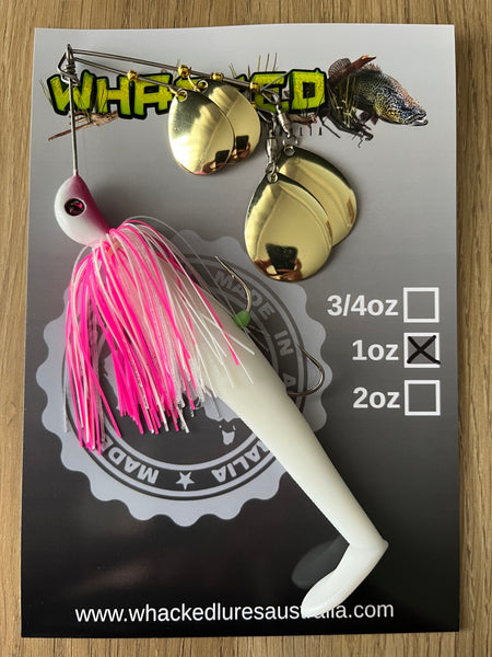1oz Quad Spin Spinnerbait ~ COCONUT ICE ~ Paddle Tail Trailer + Stinger Hook (Gold Blades)