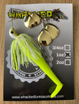 1oz Quad Spin Spinnerbait ~ ACID WHITE ~ Paddle Tail Trailer + Stinger Hook (Gold Blades)