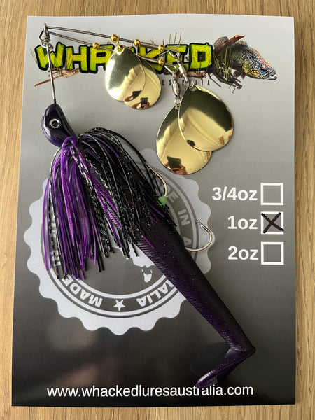 1oz Quad Spin Spinnerbait ~ PHANTOM PURPLE ~ Paddle Tail Trailer + Stinger Hook (Gold Blades)