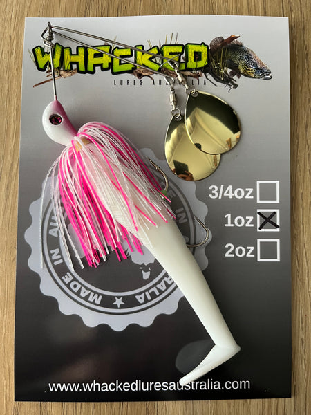 1oz Twin Spin Spinnerbait ~ COCONUT ICE ~ Paddle Tail Trailer + Stinger Hook (Gold Blades)