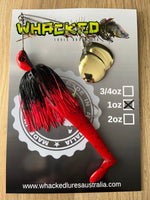 1oz Twin Spin Spinnerbait ~ FIRETIP RED ~ Paddle Tail Trailer + Stinger Hook (Gold Blades)