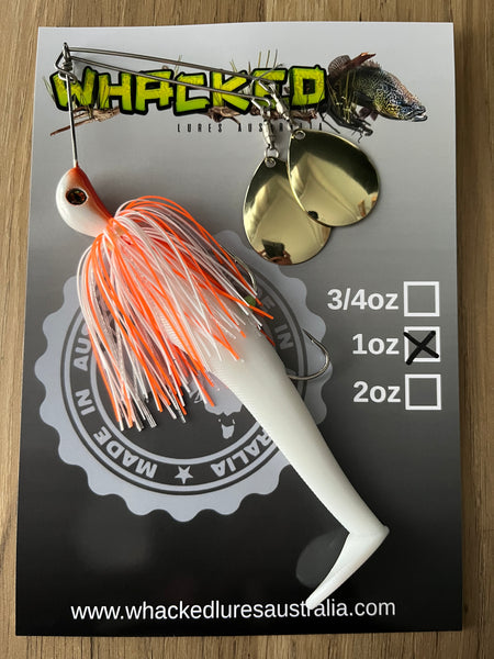 1oz Twin Spin Spinnerbait ~ ORANGE ICE ~ Paddle Tail Trailer + Stinger Hook (Gold Blades)