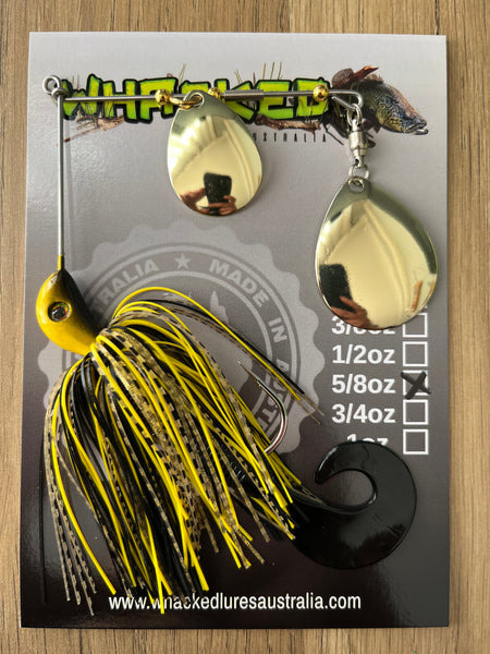 5/8oz Spinnerbait ~ BLACK & YELLOW ~ Grub Trailer (Gold Blades)