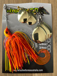 5/8oz Quad Spin Spinnerbait ~ SUNRISE ORANGE ~ Grub Trailer (Gold Blades)