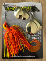 5/8oz Quad Spin Spinnerbait ~ SUNRISE ORANGE ~ Grub Trailer (Gold Blades)