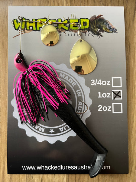 1oz Spinnerbait ~ SEXY WITCH ~ 5" Paddle Tail Trailer + Stinger Hook (Gold Blades)